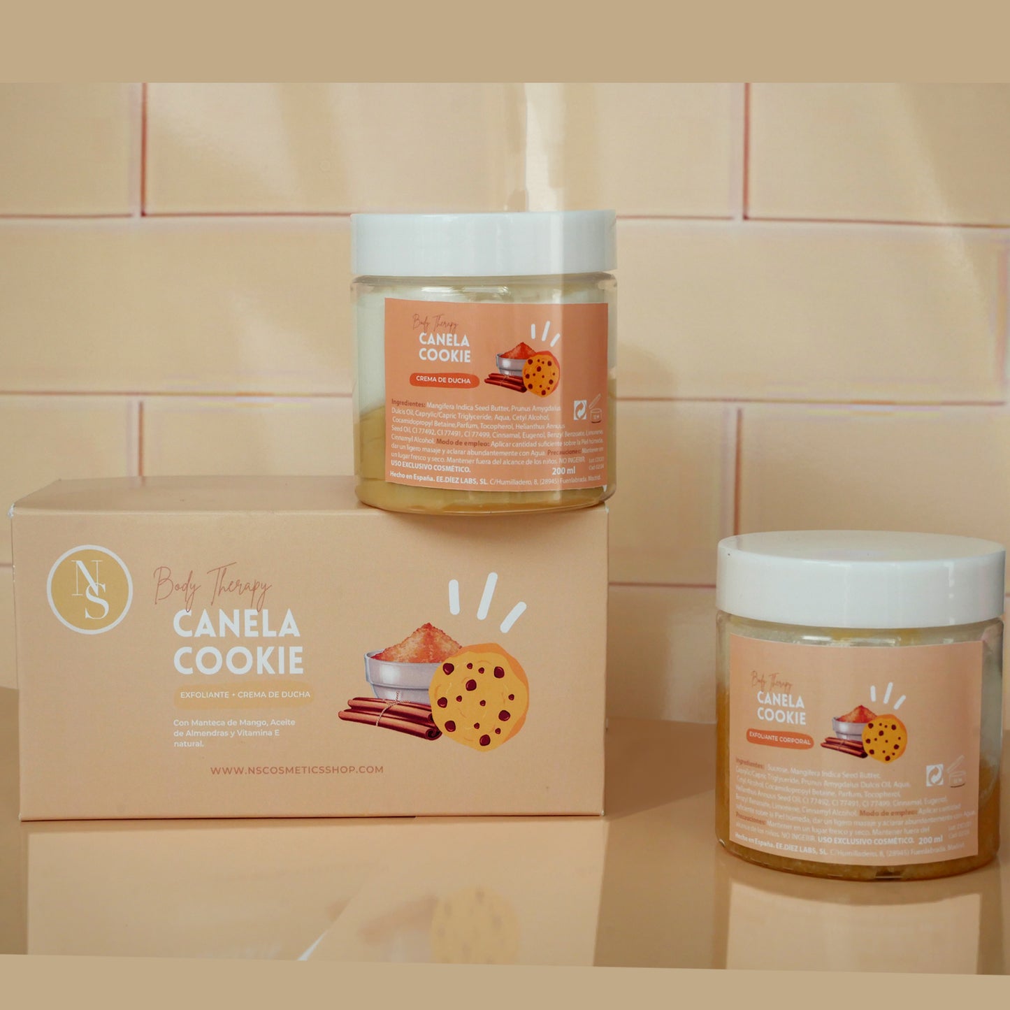 Pack Exfoliante Corporal + Crema de ducha olor Canela Cookie..